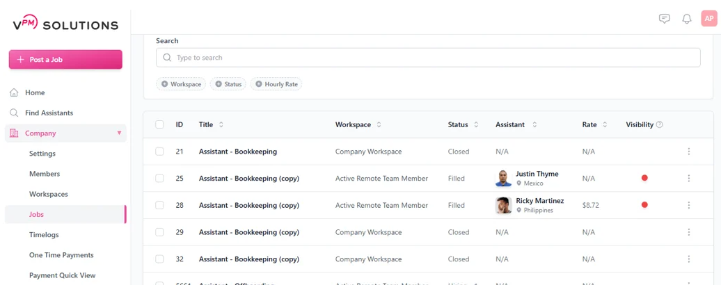 Accessing the Jobs Tab via the navigation menu