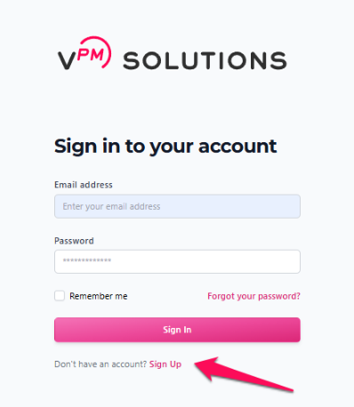 How to sign up on VPM Solutions