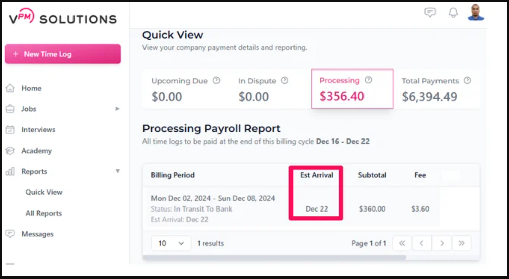 ETA on Quick View