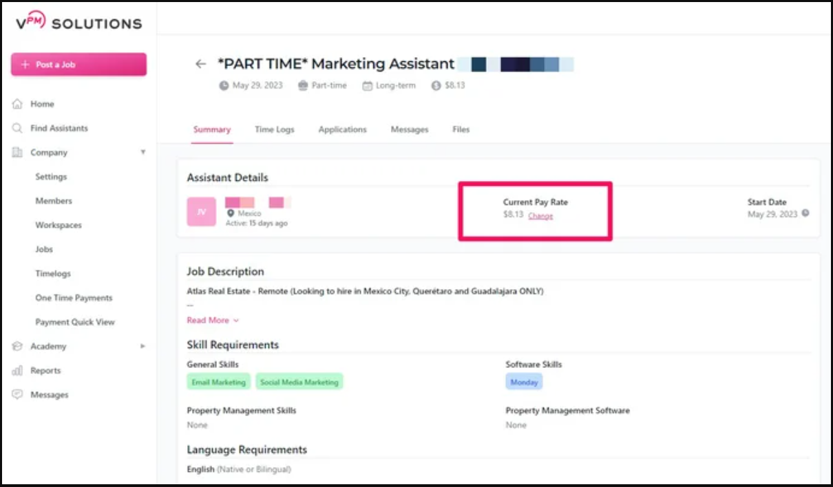Navigate to Job Summary for Pay Rate Update