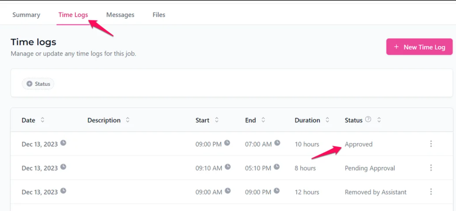 Approved Time Log Status