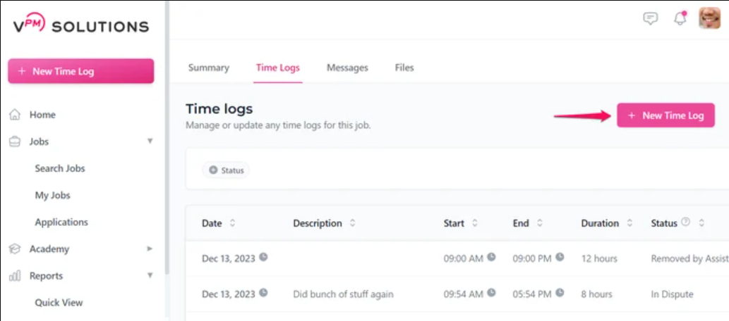 Adding a New Time Log
