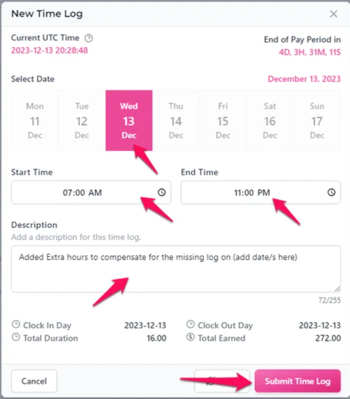 Submitting the Compensated Time Log