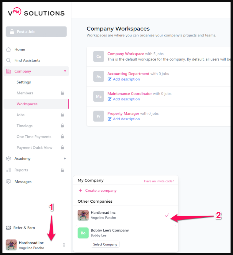 Navigate to Company Workspaces Selection