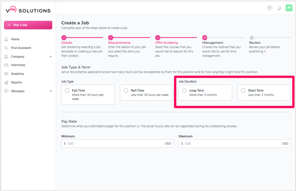 Short term and Long term duration selection
